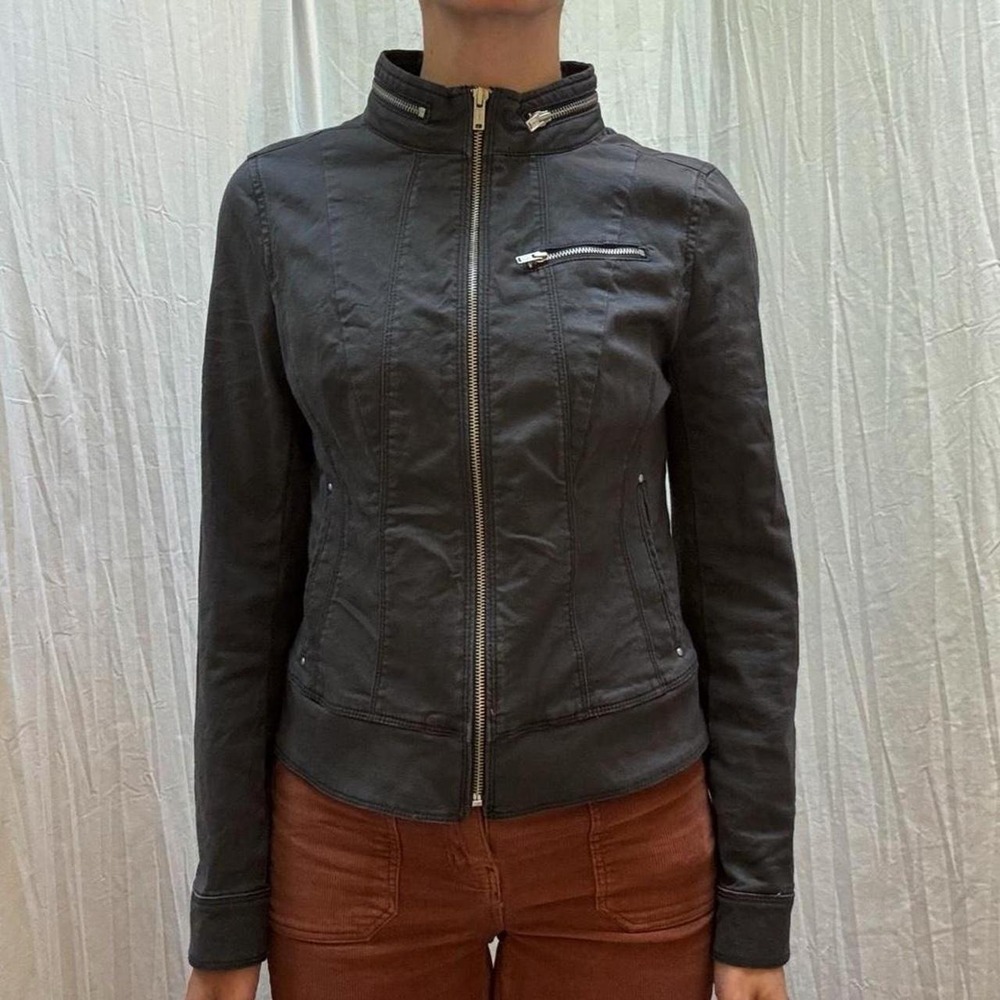 Express Dark Gray Bomber Moto Jacket Cotton 4/Small Zippers High Neck Cool